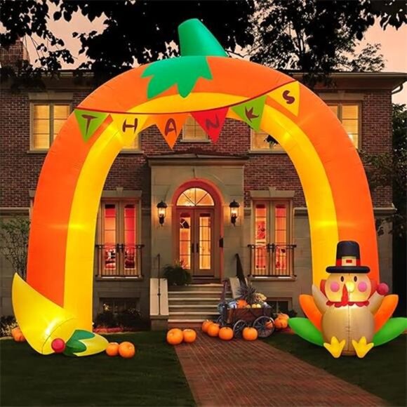 HOMCOM 9.7ft Inflatable Turkey Archway, Thanksgiving  MICCAH 10FT Giant Thanksgiving Inflatables Archway Outdoor Decorations,